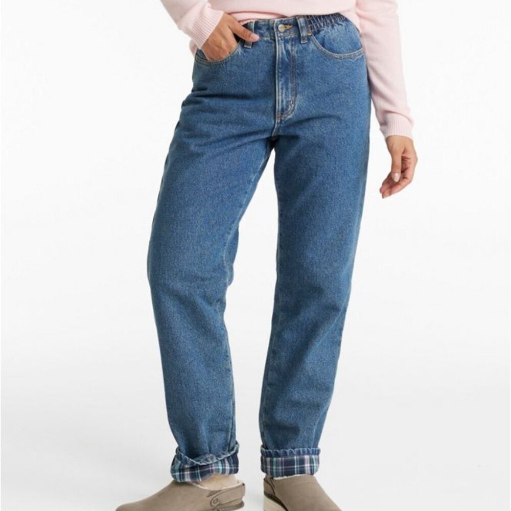 LL Bean Jeans Women's 12 Double L Ultra High Rise‎ Tapered Flannel Lined NWT